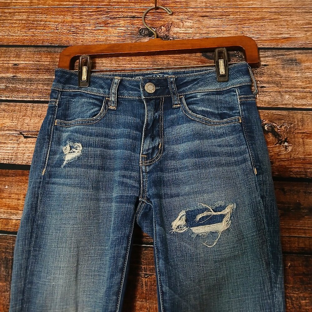 American Eagle Jeans Size 2 Short Ripped Patched Jegging Stretch Distressed - Picture 4 of 10